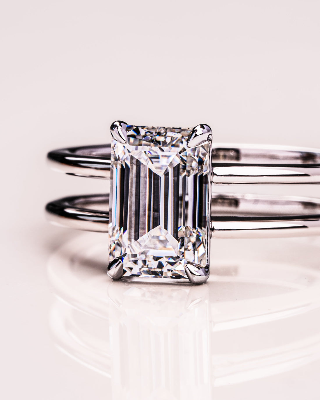 1.50 - 3.0 CT Emerald  CVD Diamond Solitaire Double Band Engagement Ring