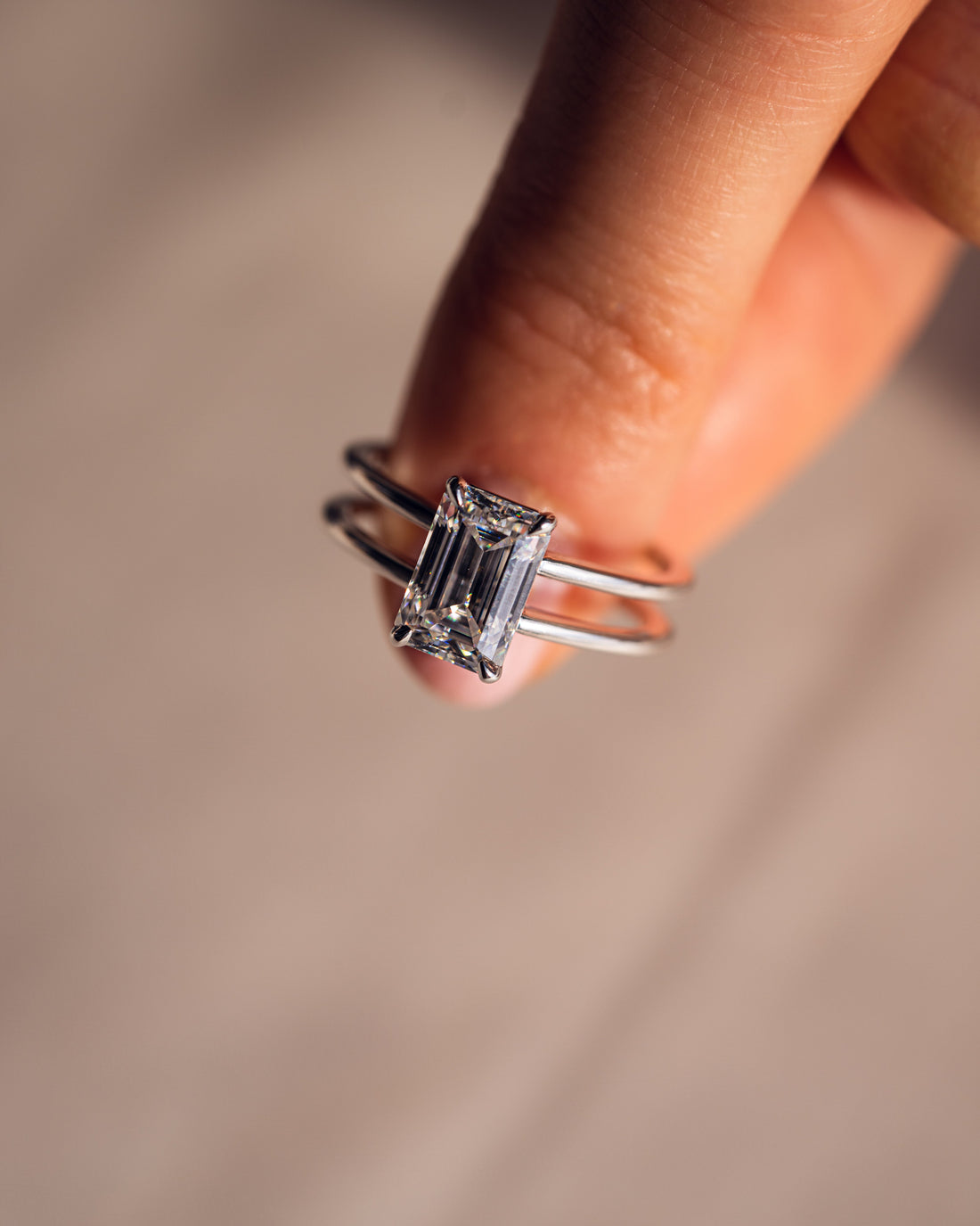 1.50 - 3.0 CT Emerald  CVD Diamond Solitaire Double Band Engagement Ring