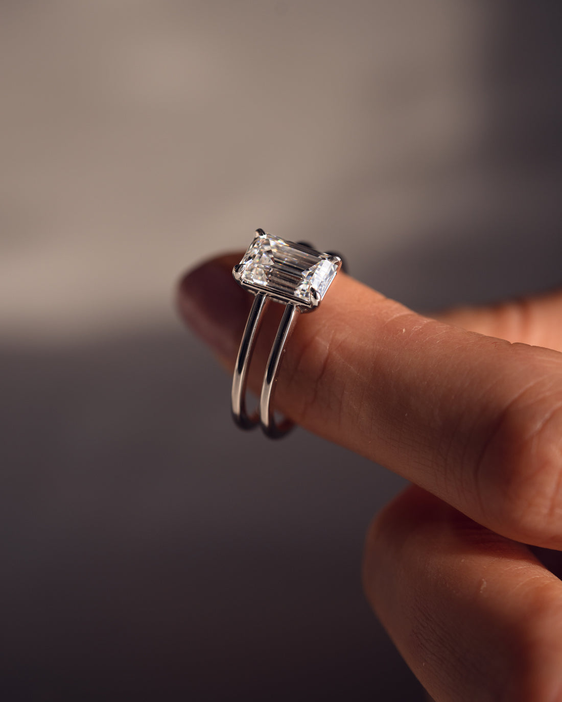 1.50 - 3.0 CT Emerald  CVD Diamond Solitaire Double Band Engagement Ring