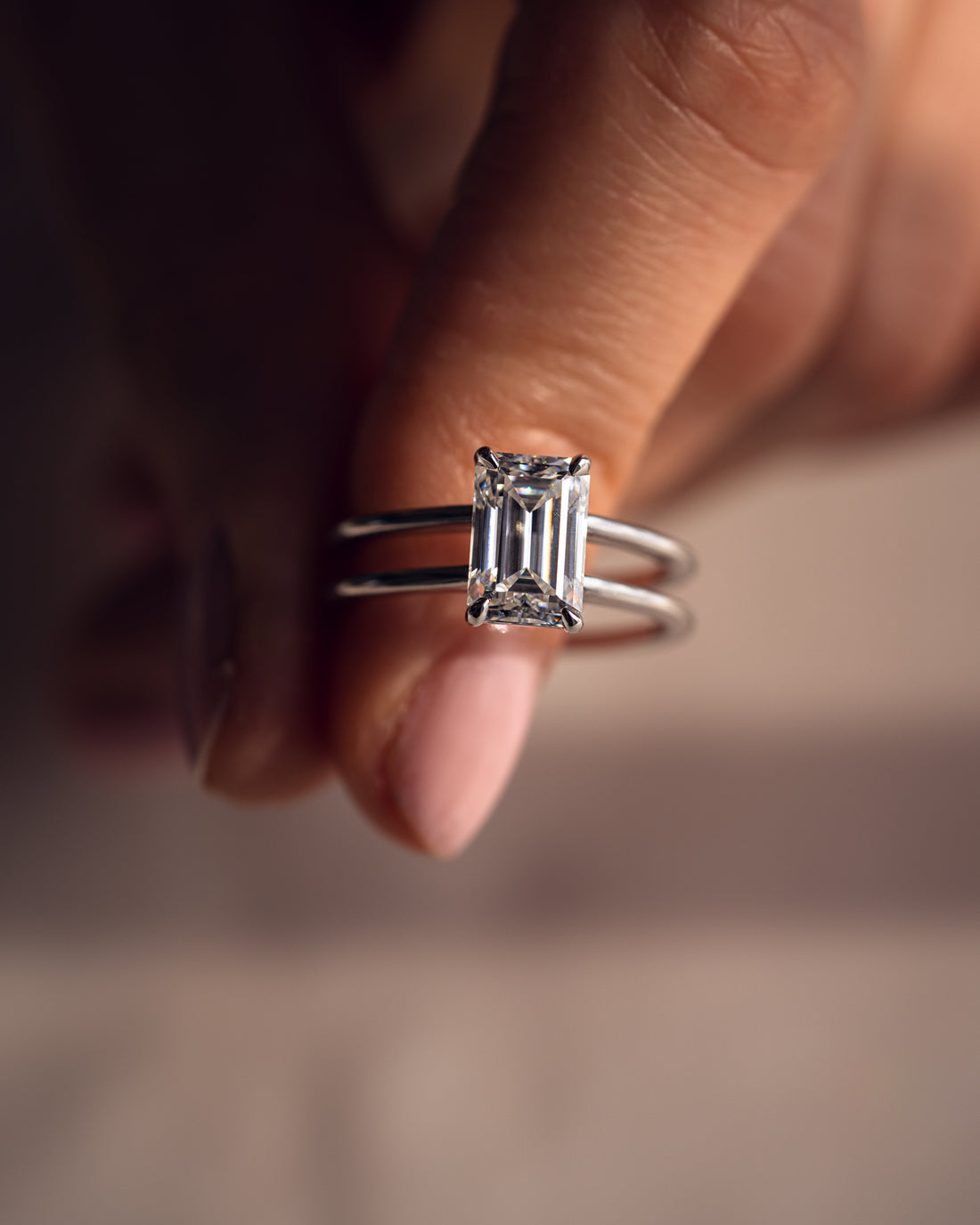 1.50 - 3.0 CT Emerald  CVD Diamond Solitaire Double Band Engagement Ring