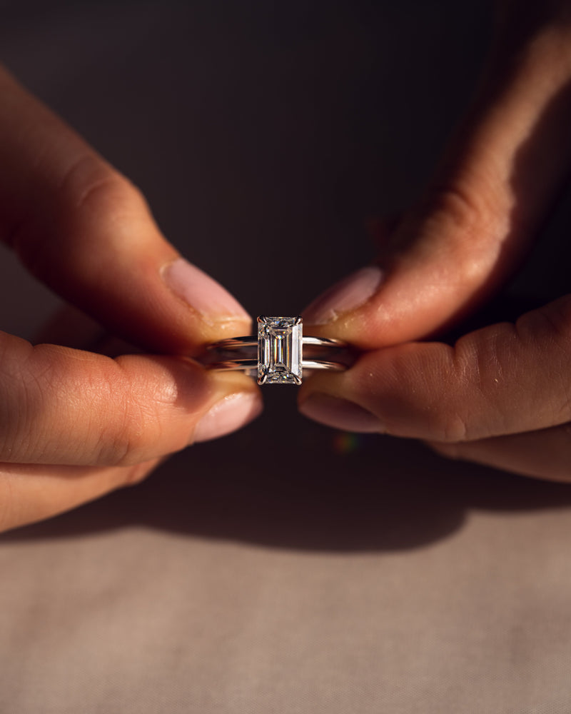 1.50 - 3.0 CT Emerald  CVD Diamond Solitaire Double Band Engagement Ring