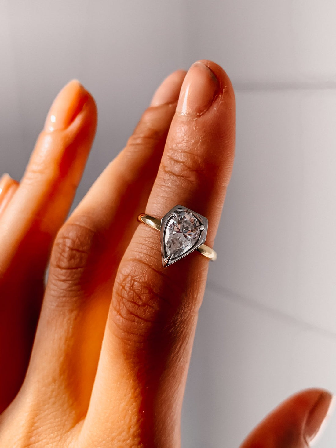 1.50 CT  Pear Cut Solitaire Style Moissanite Engagement Ring