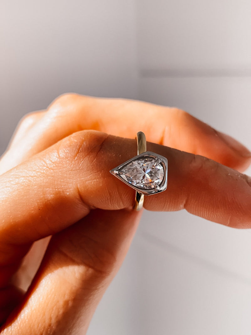 1.50 CT  Pear Cut Solitaire Style Moissanite Engagement Ring