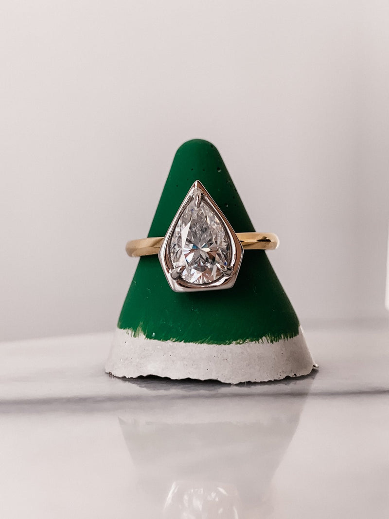 1.50 CT  Pear Cut Solitaire Style Moissanite Engagement Ring