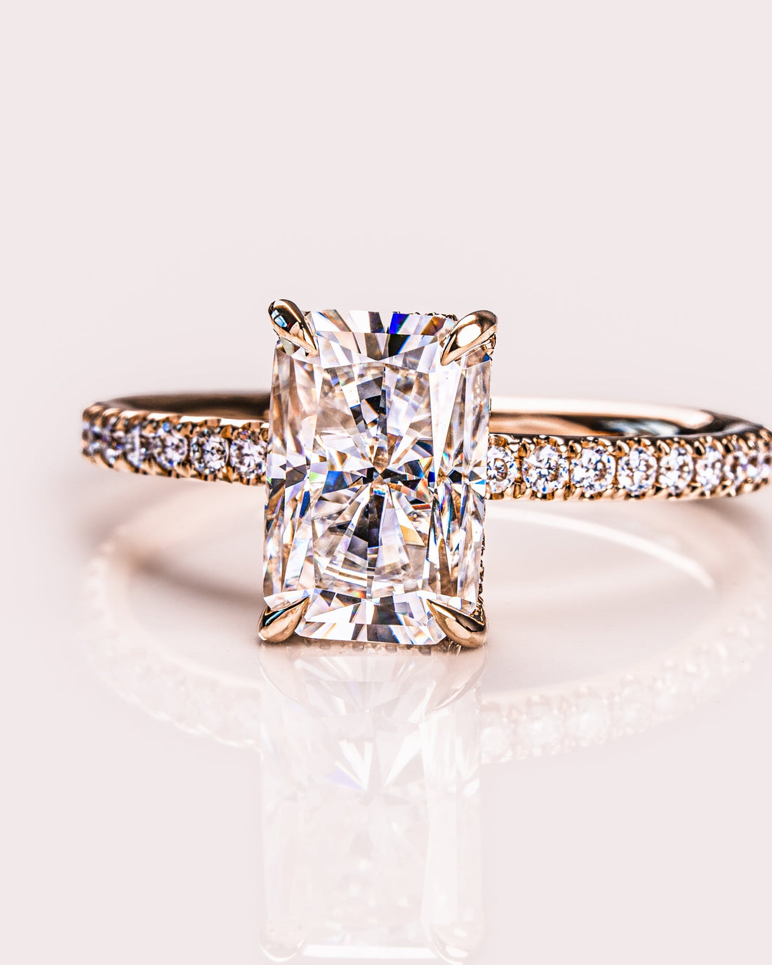 1.43-3.43 CT Radiant CVD Diamond Hidden Halo Pave Setting Engagement Ring