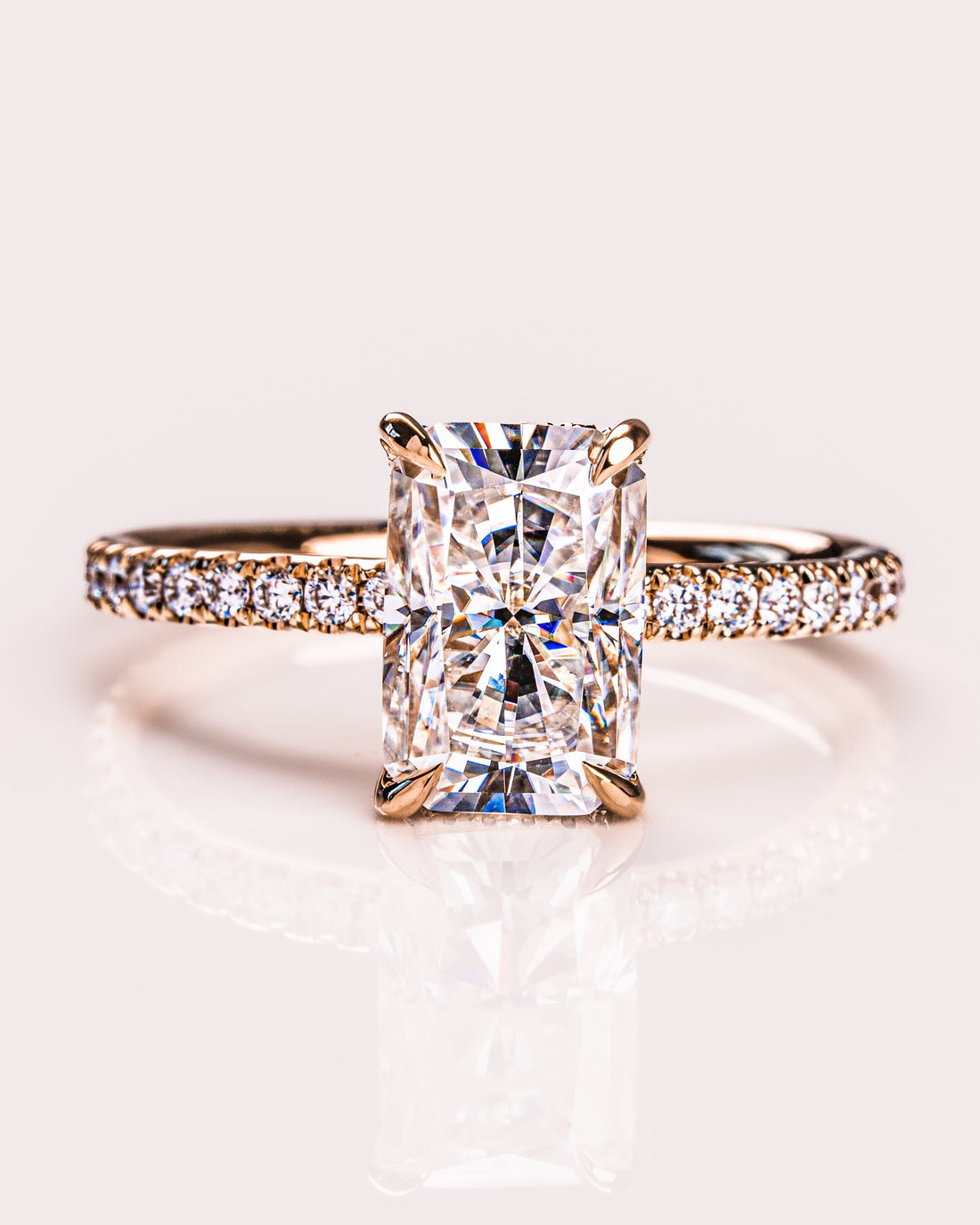 1.43-3.43 CT Radiant CVD Diamond Hidden Halo Pave Setting Engagement Ring
