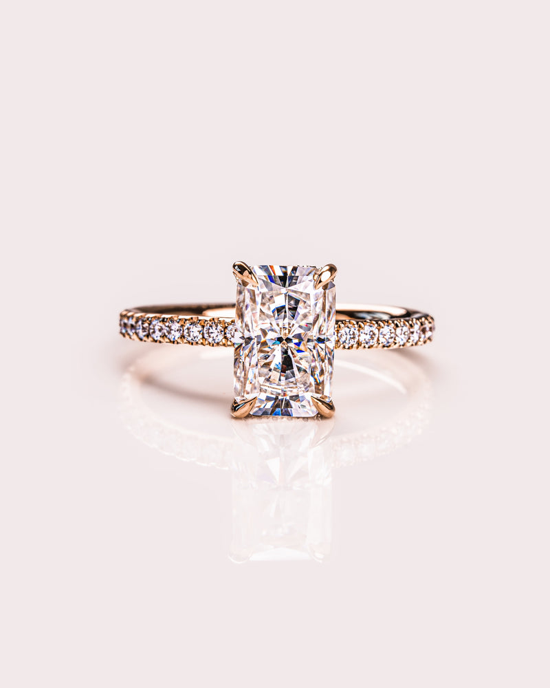 1.43-3.43 CT Radiant CVD Diamond Hidden Halo Pave Setting Engagement Ring