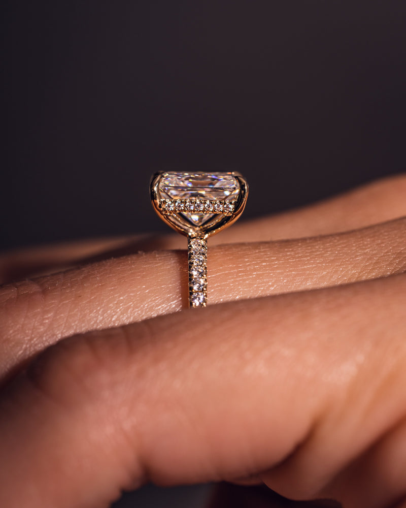 1.43-3.43 CT Radiant CVD Diamond Hidden Halo Pave Setting Engagement Ring