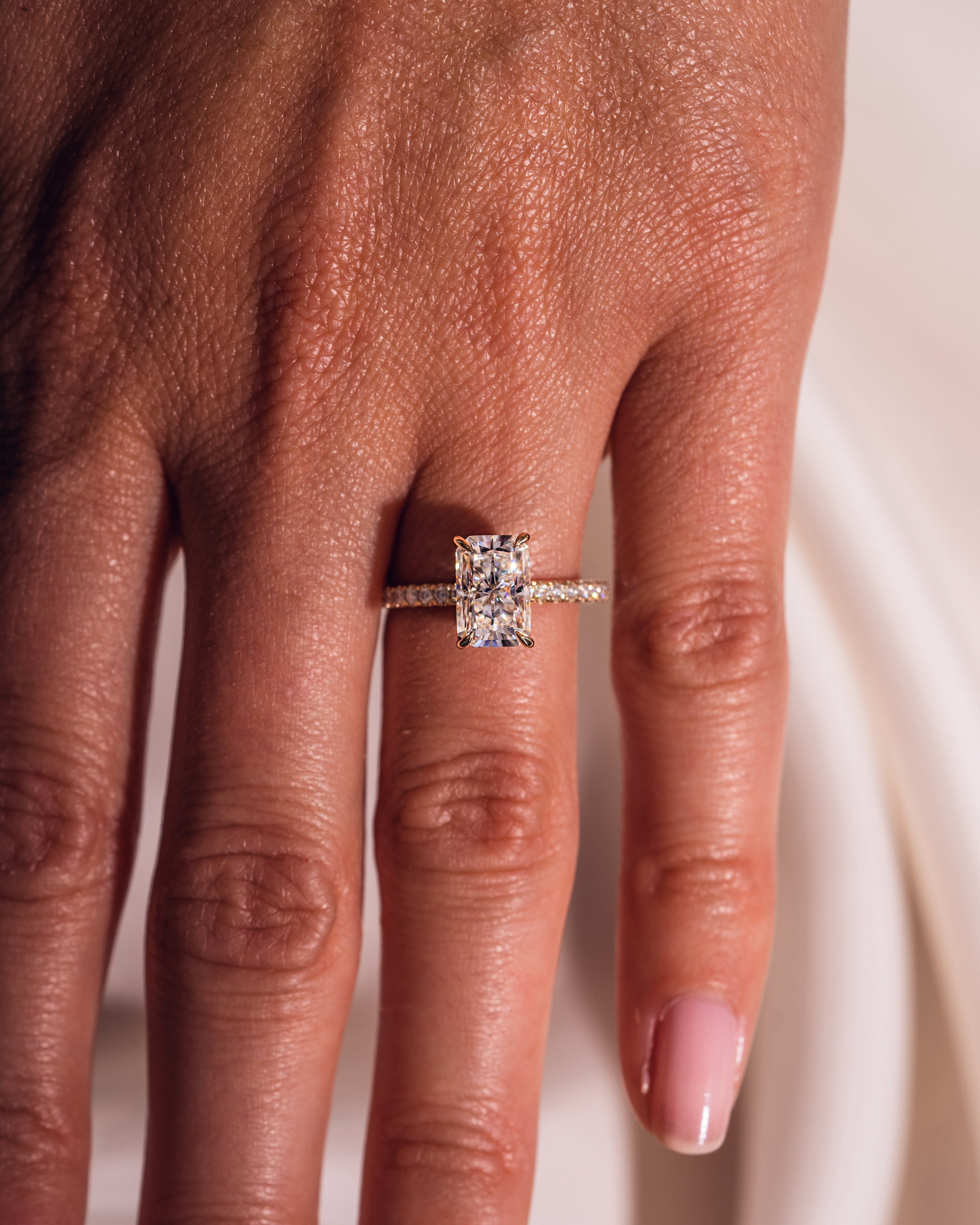 1.43-3.43 CT Radiant CVD Diamond Hidden Halo Pave Setting Engagement Ring