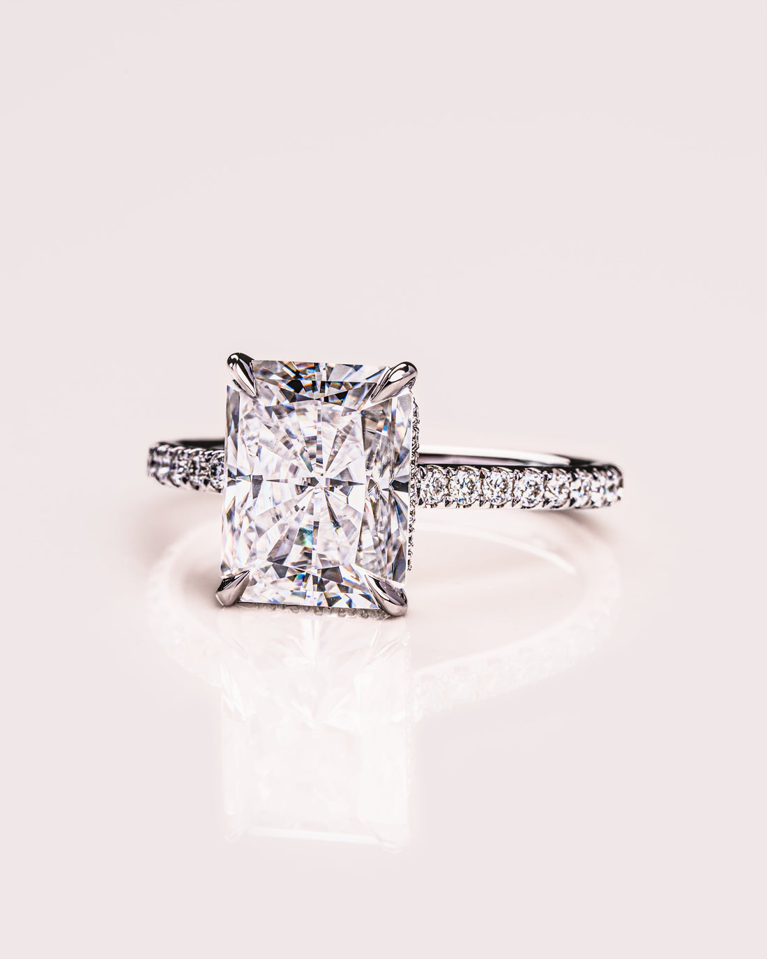 1.50 - 3.0 CT Radiant  CVD Diamond Hidden Halo Pave Setting Engagement Ring