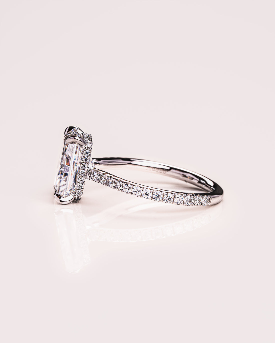 1.50 - 3.0 CT Radiant  CVD Diamond Hidden Halo Pave Setting Engagement Ring