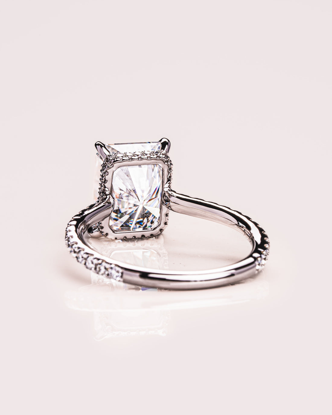 1.50 - 3.0 CT Radiant  CVD Diamond Hidden Halo Pave Setting Engagement Ring