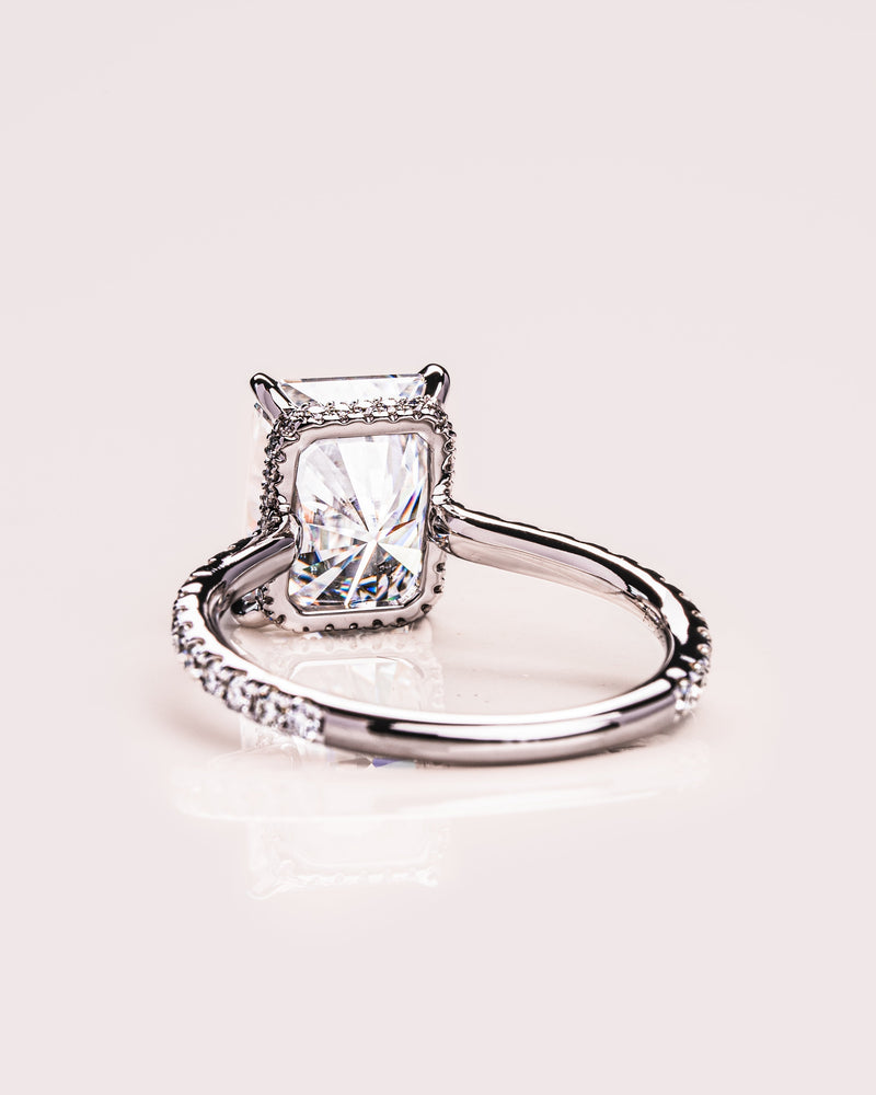 1.50 - 3.0 CT Radiant  CVD Diamond Hidden Halo Pave Setting Engagement Ring