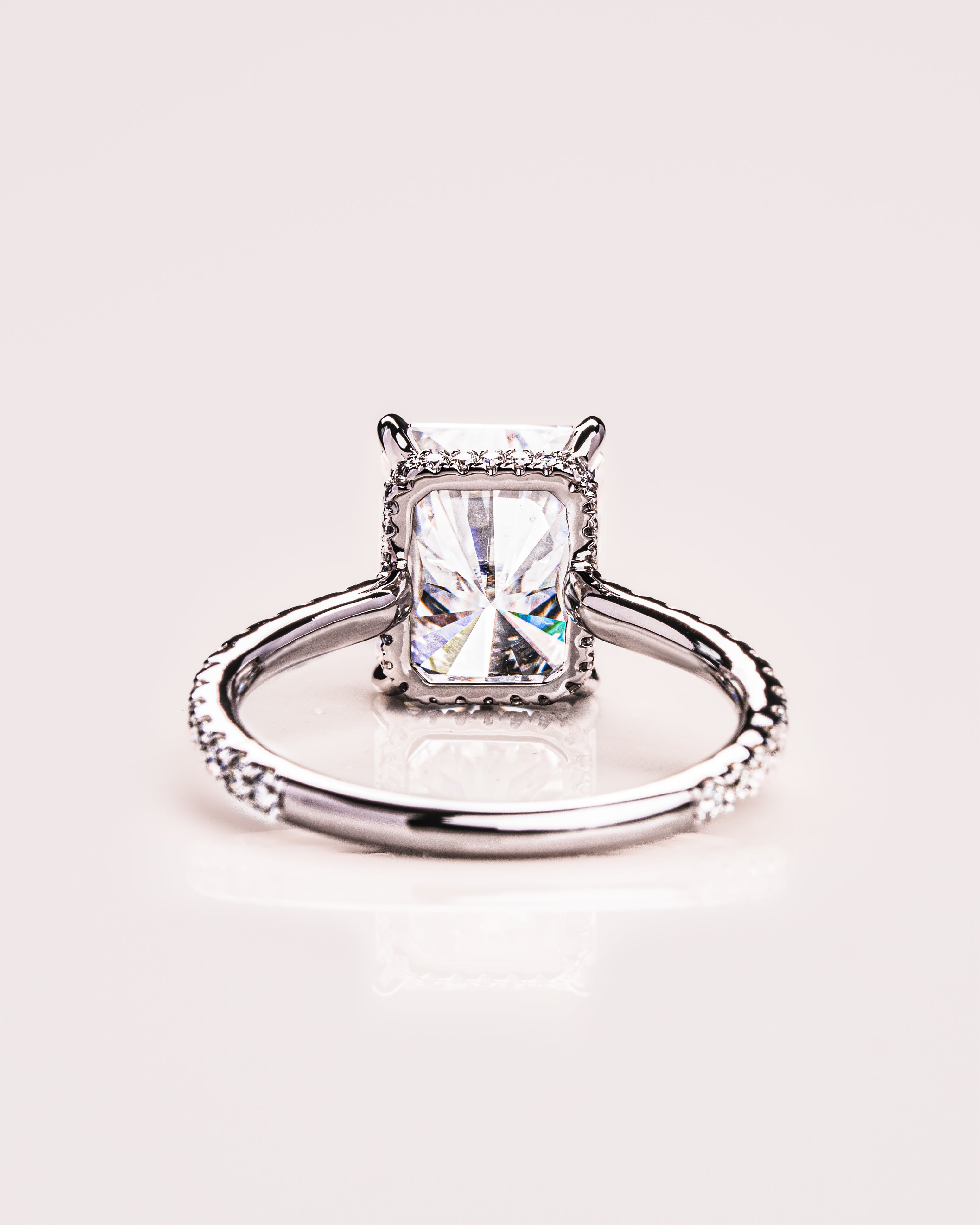 1.50 - 3.0 CT Radiant  CVD Diamond Hidden Halo Pave Setting Engagement Ring