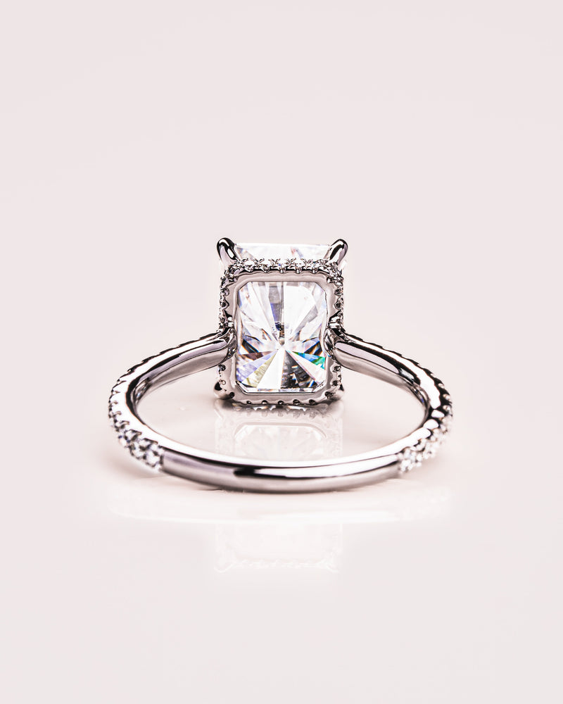 1.50 - 3.0 CT Radiant  CVD Diamond Hidden Halo Pave Setting Engagement Ring