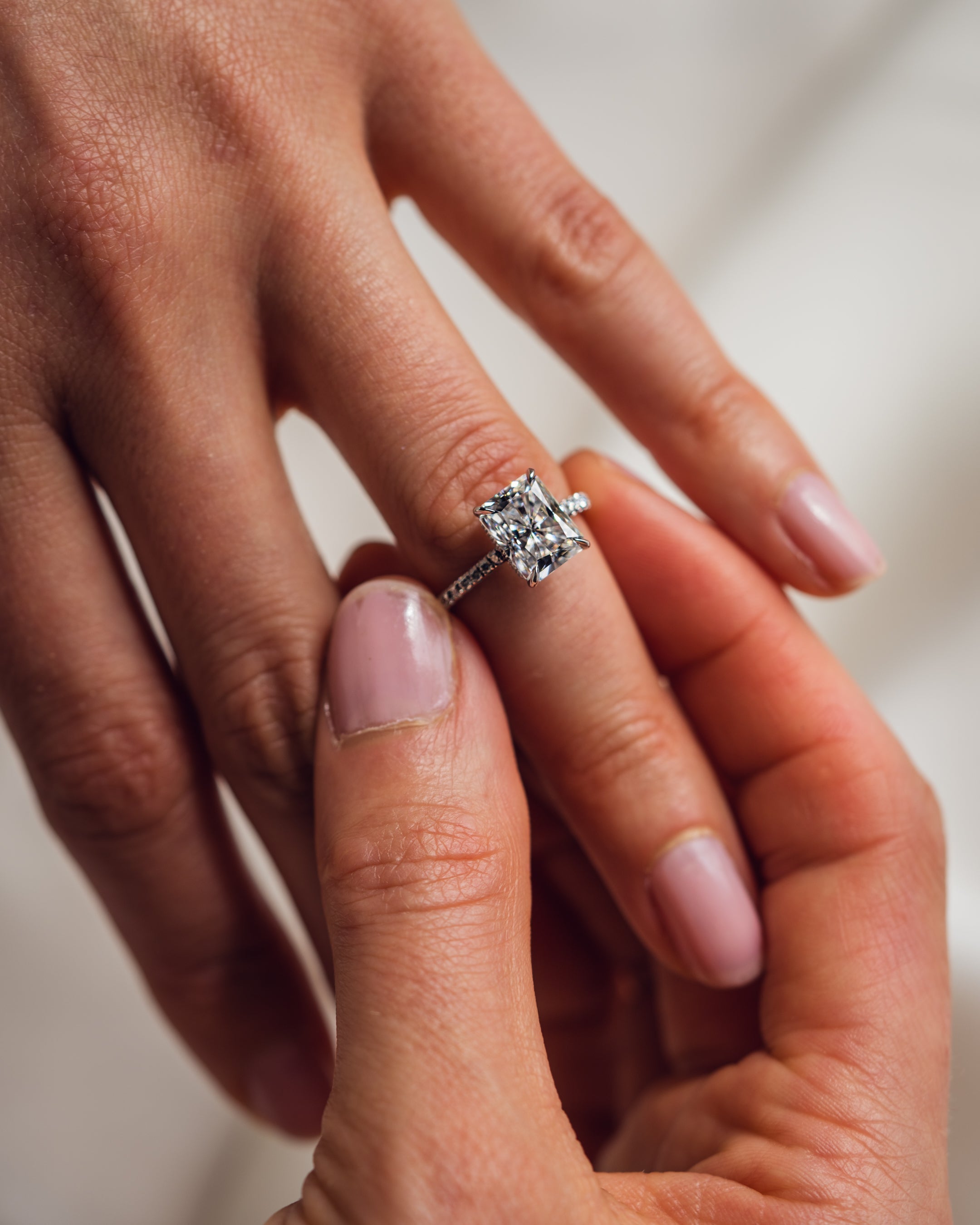 1.50 - 3.0 CT Radiant  CVD Diamond Hidden Halo Pave Setting Engagement Ring