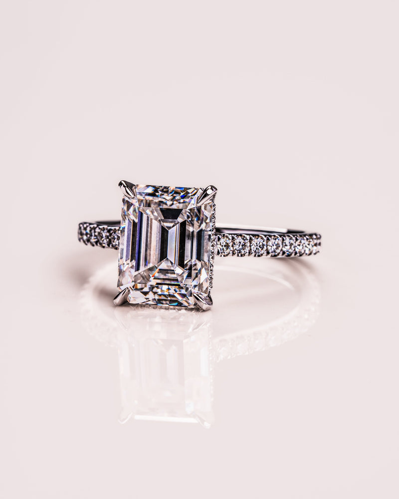 1.50 CT-3.50 CT Emerald  CVD Diamond Hidden Halo Pave Setting Engagement Ring