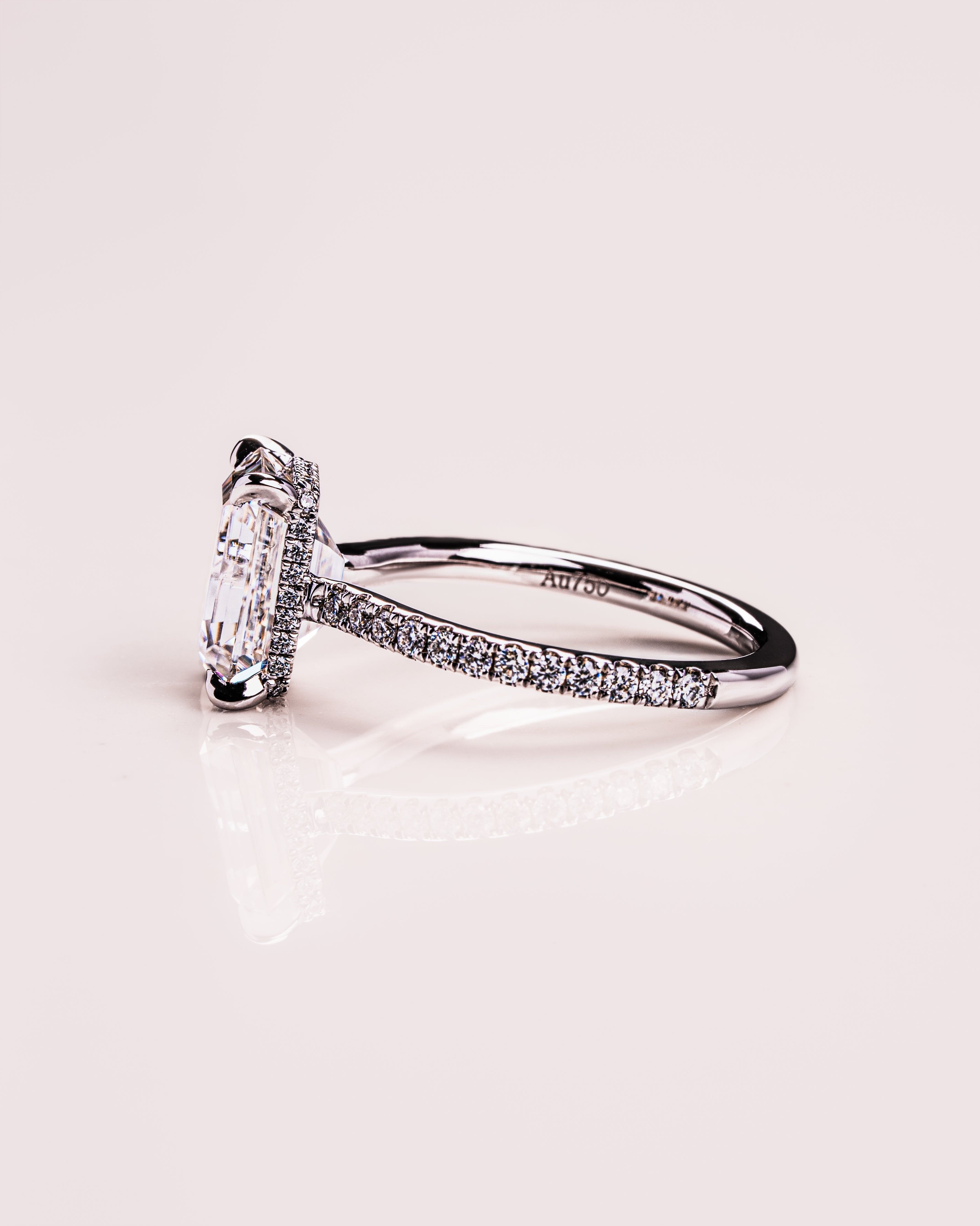 1.50 CT-3.50 CT Emerald  CVD Diamond Hidden Halo Pave Setting Engagement Ring