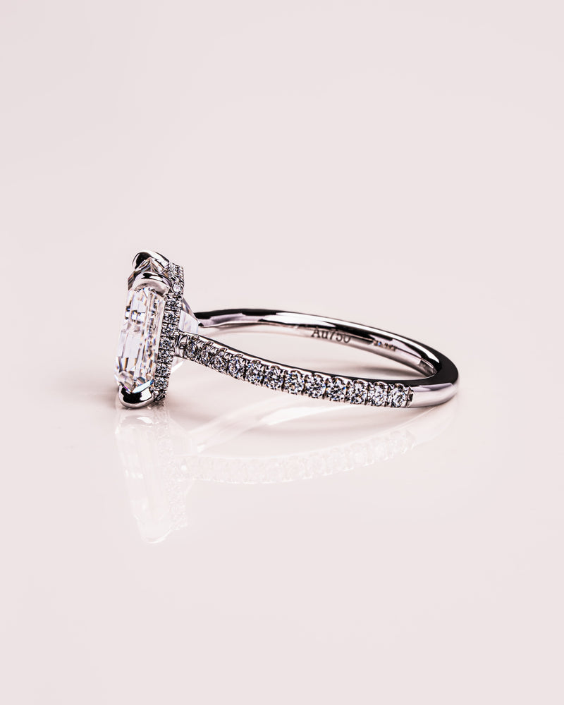 1.50 CT-3.50 CT Emerald  CVD Diamond Hidden Halo Pave Setting Engagement Ring