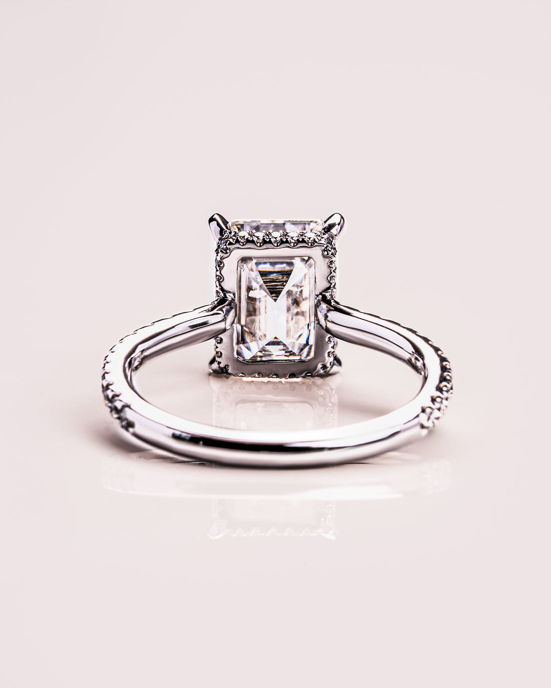 1.50 CT-3.50 CT Emerald  CVD Diamond Hidden Halo Pave Setting Engagement Ring