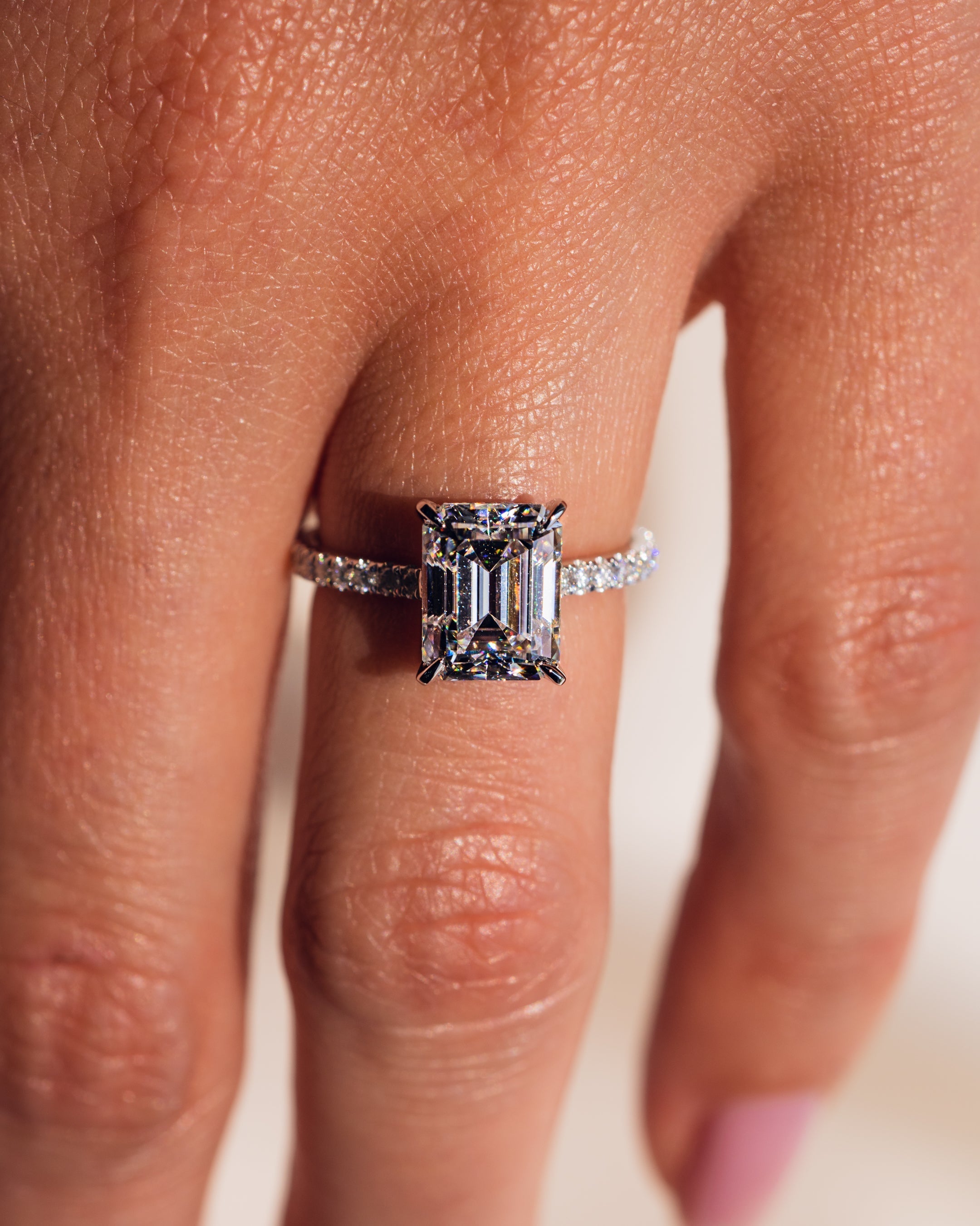 1.50 CT-3.50 CT Emerald  CVD Diamond Hidden Halo Pave Setting Engagement Ring