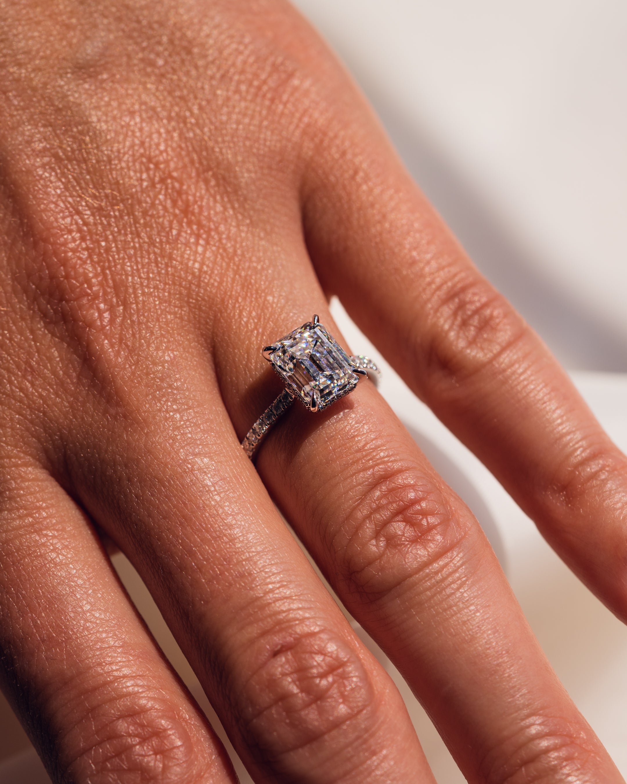 1.50 CT-3.50 CT Emerald  CVD Diamond Hidden Halo Pave Setting Engagement Ring