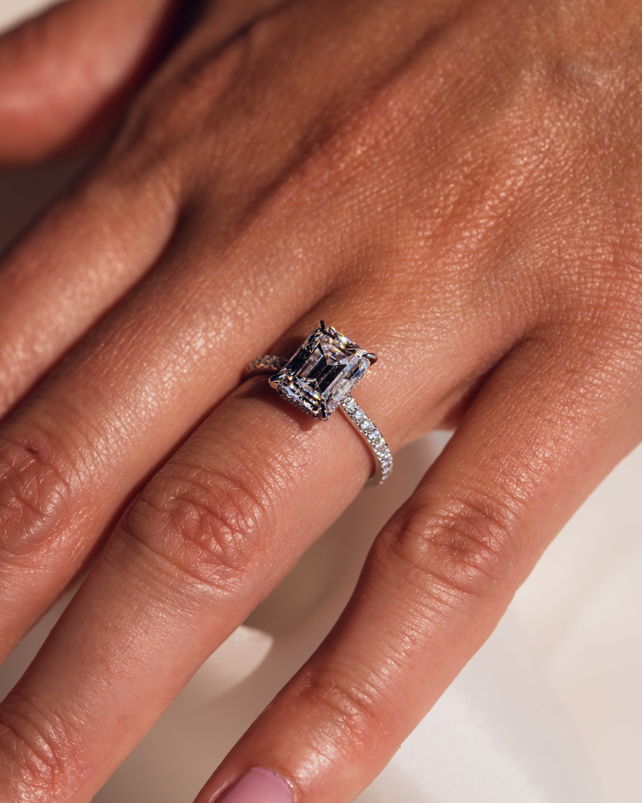 1.50 CT-3.50 CT Emerald  CVD Diamond Hidden Halo Pave Setting Engagement Ring