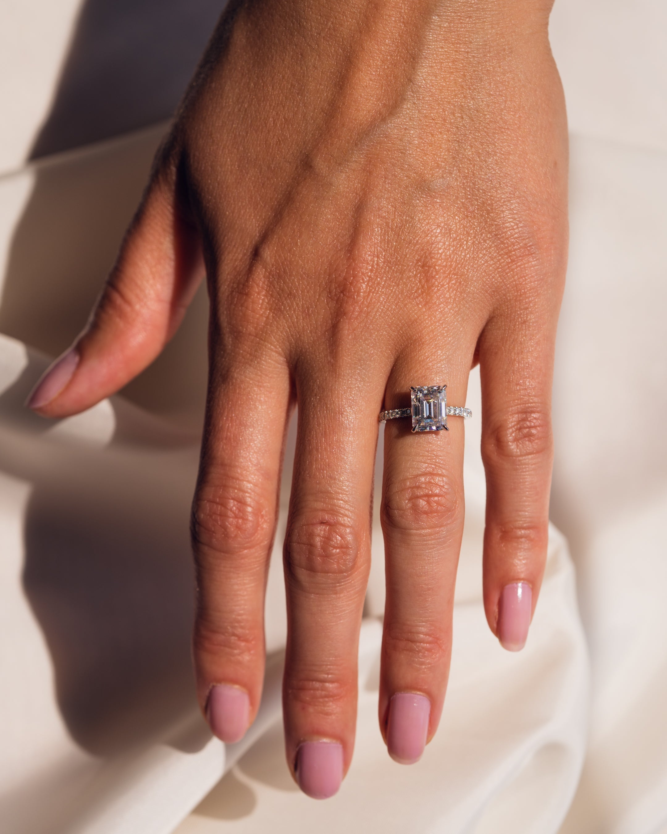 1.50 CT-3.50 CT Emerald  CVD Diamond Hidden Halo Pave Setting Engagement Ring