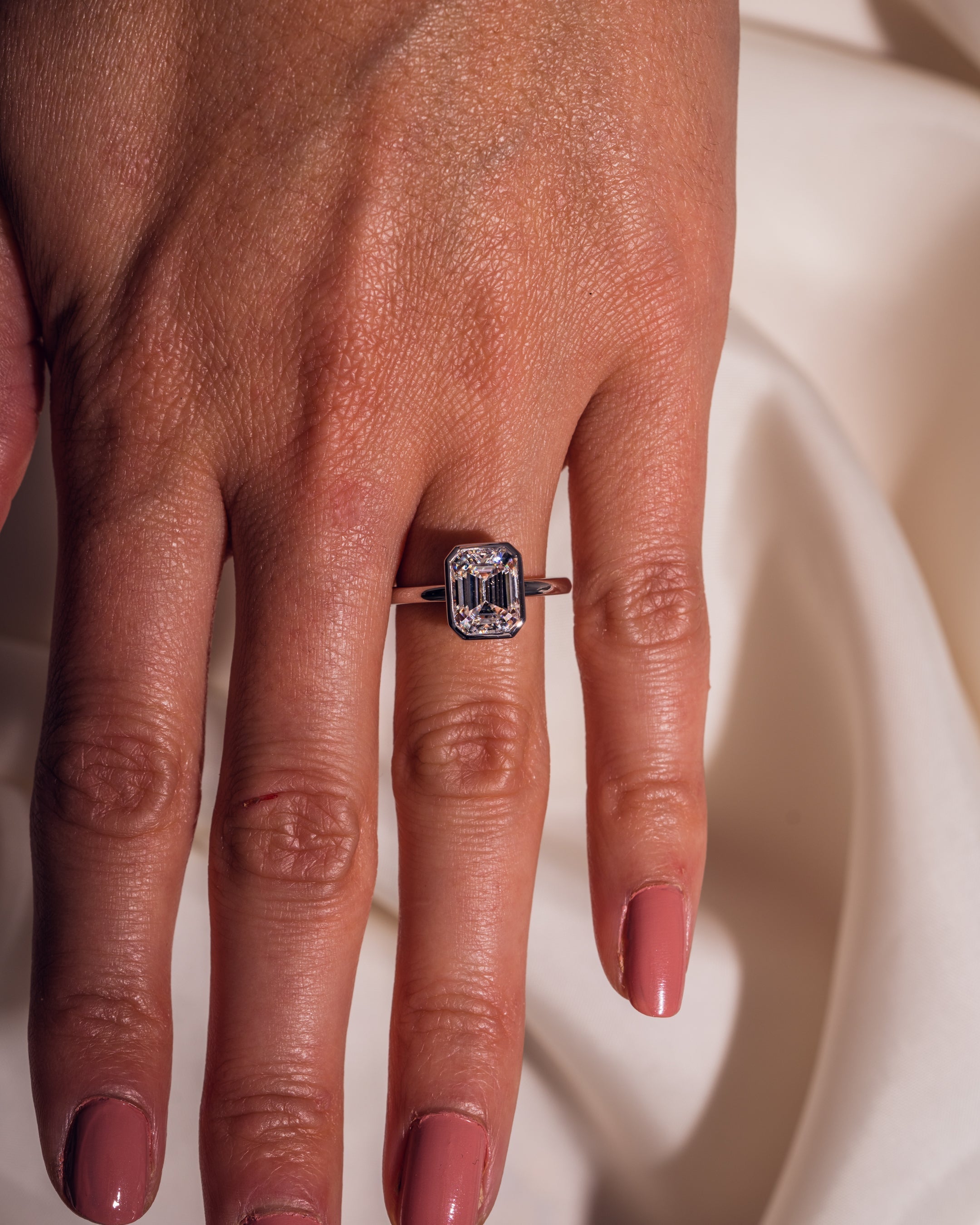 1.0- 2.30  CT Emerald E color Clarity CVD Diamond Bezel Solitaire Engagement Ring