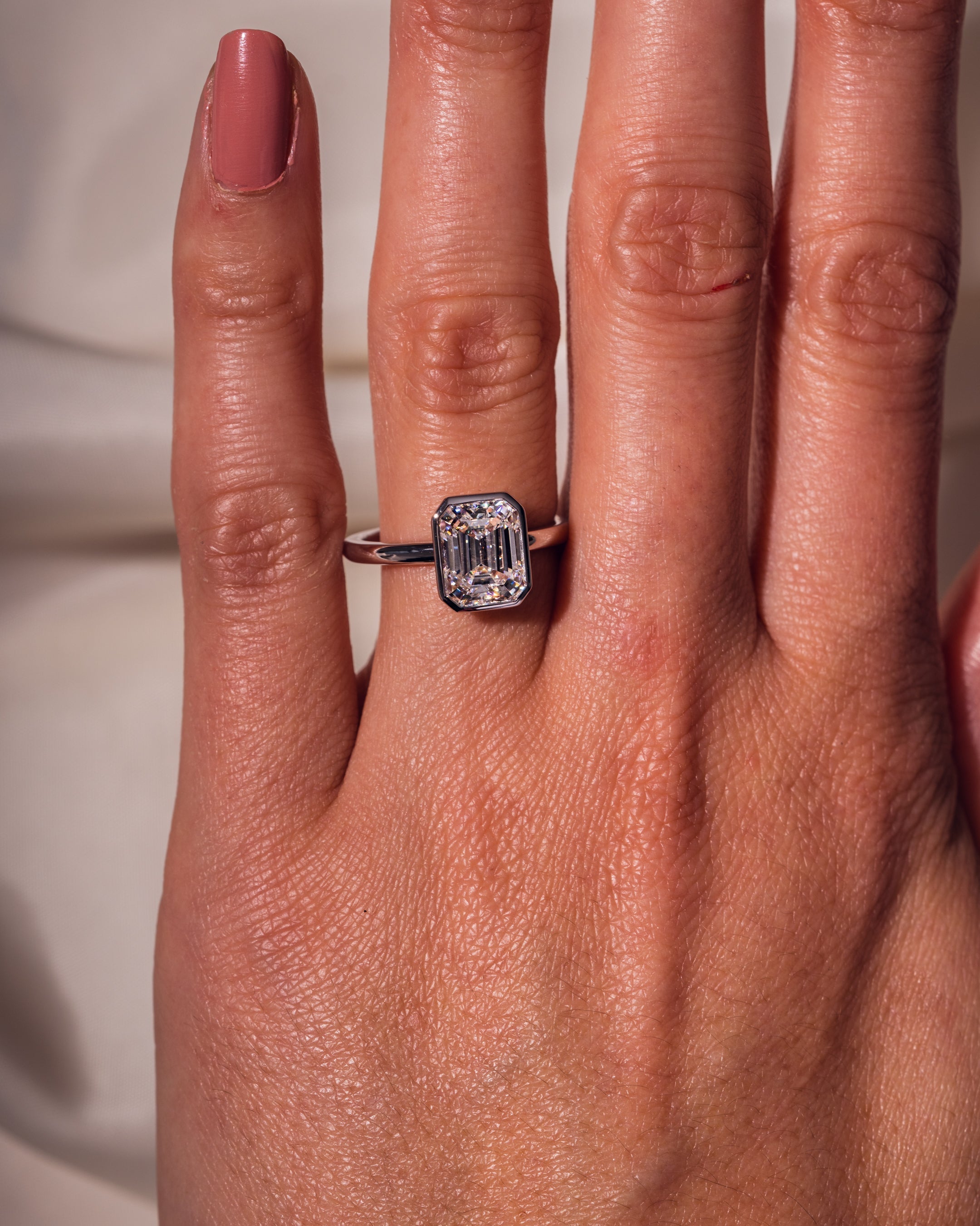 1.0- 2.30  CT Emerald E color Clarity CVD Diamond Bezel Solitaire Engagement Ring