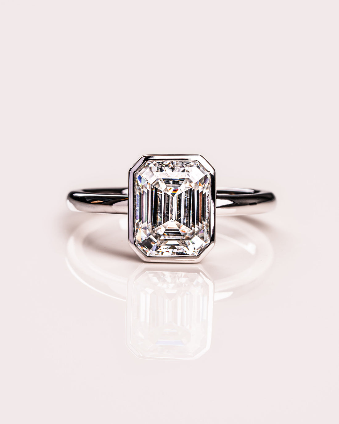 1.0- 2.30  CT Emerald E color Clarity CVD Diamond Bezel Solitaire Engagement Ring
