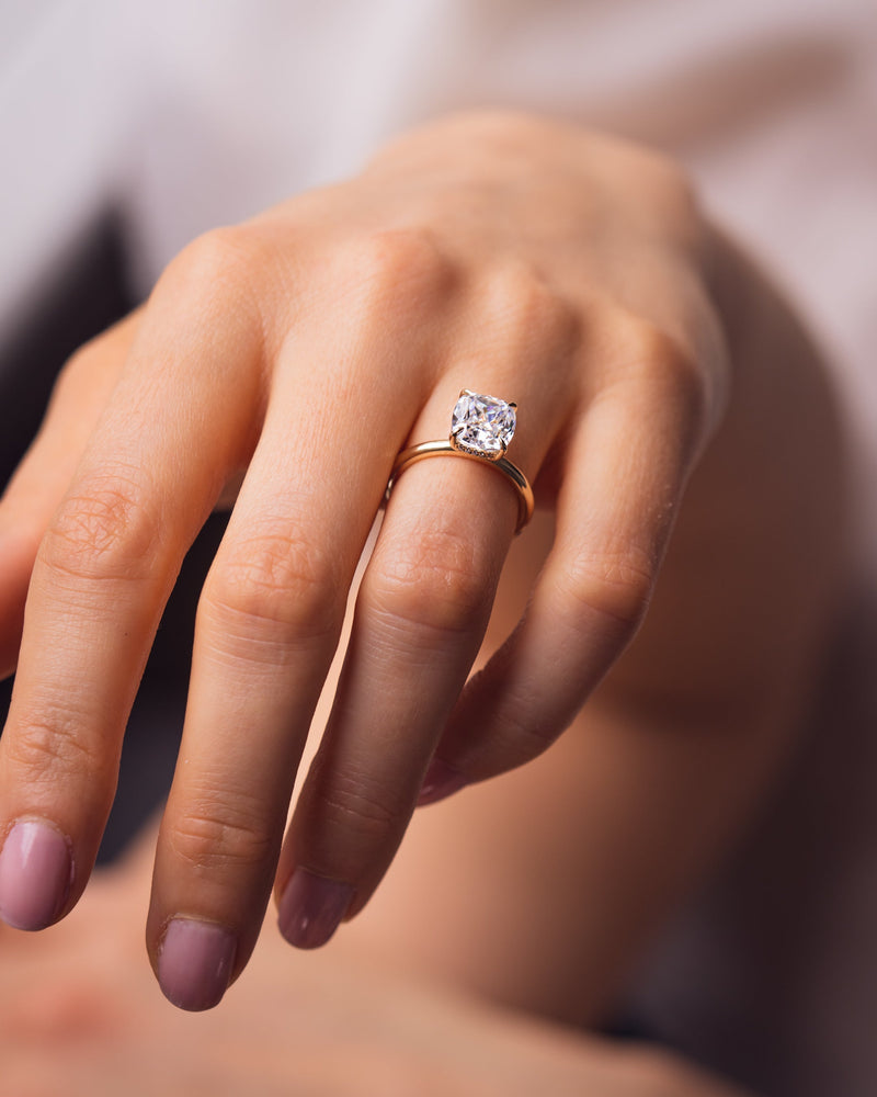 1.49-3.49 CT Cushion CVD Diamond Hidden Halo Engagement Ring