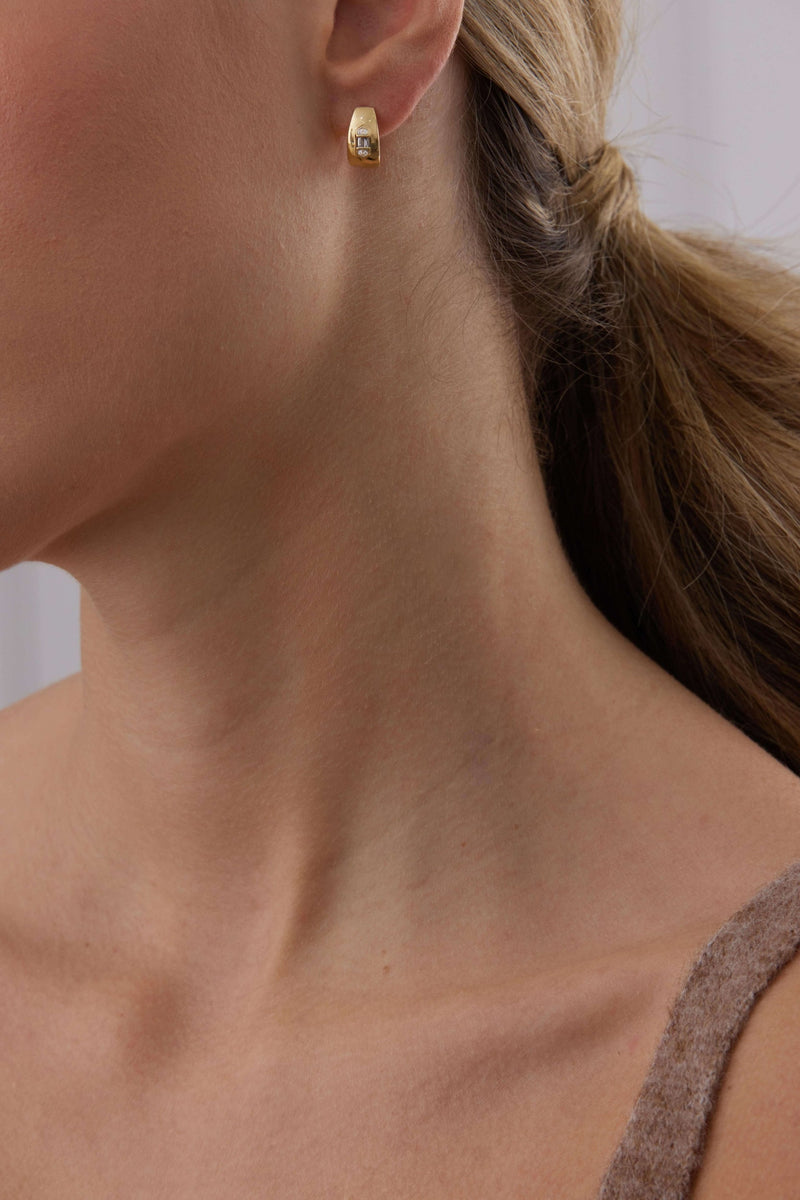 0.17 TCW Round & Baguette Moissanite Diamond Huggie Earrings