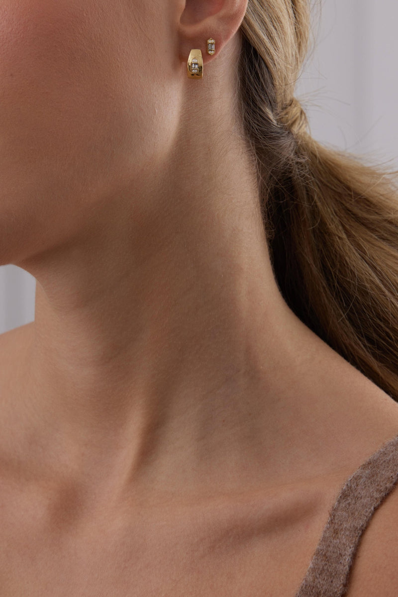 0.17 TCW Round & Baguette Moissanite Diamond Huggie Earrings