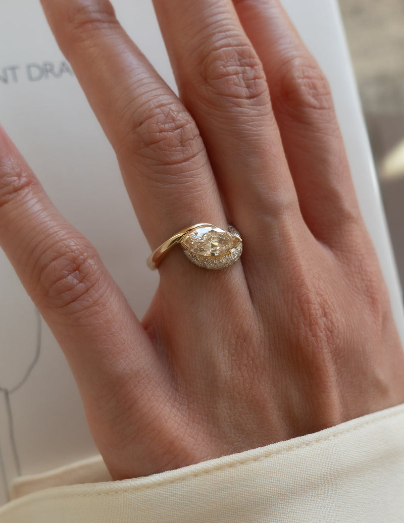 1.50CT-2.50CT Marquise Cut Moissanite Diamond Unique Pave Engagement Ring