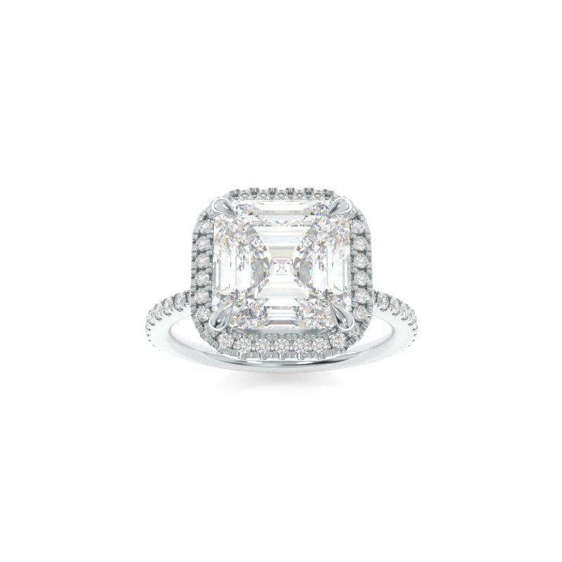 2.03CT Asscher Cut Moissanite Halo Engagement Ring