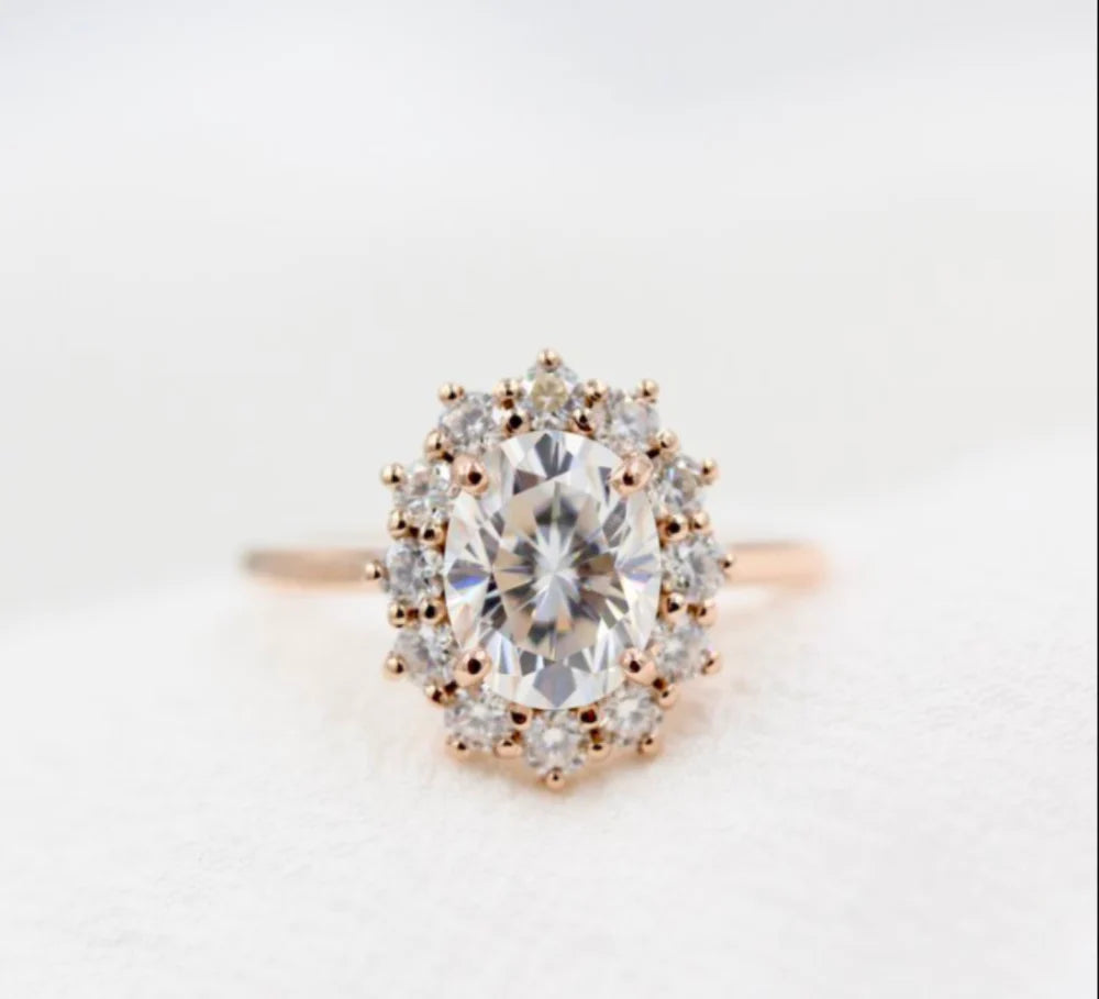 2.0 CT Oval Cut Moissanite Halo Engagement Ring