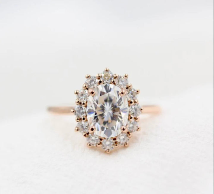 2.0 CT Oval Cut Moissanite Halo Engagement Ring