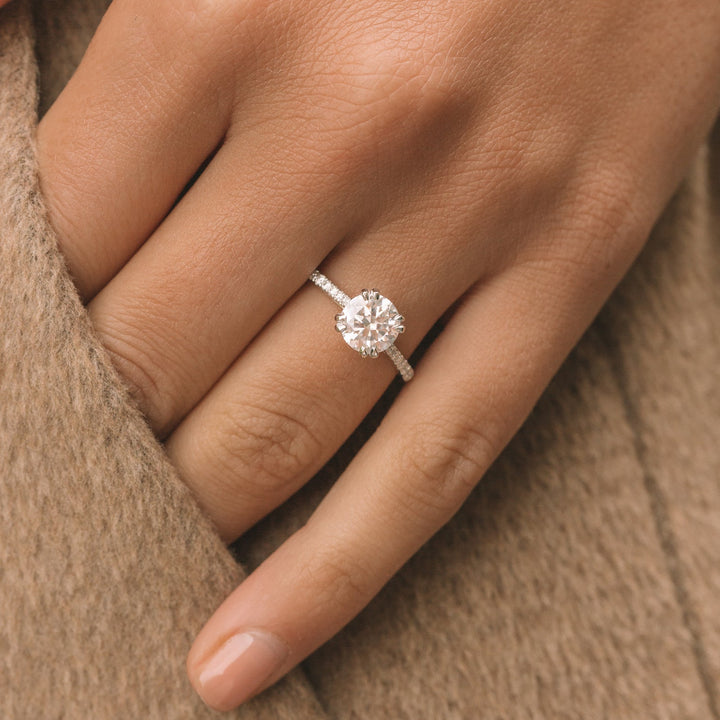1.25ct Round Cut Hidden Halo Moissanite Diamond Engagement Ring