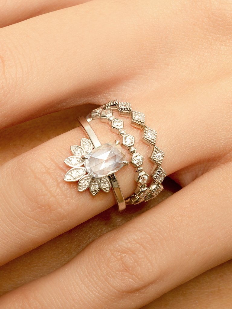 0.25CTW Round Brilliant Cut Bezel Set Unique Stacking 3/4 Eternity Wedding Band