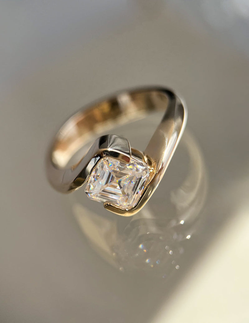 1.0CT-2.0CT Asscher Cut Moissanite Antique Engagement Ring