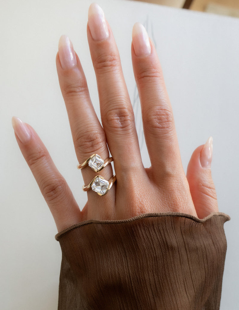 1.0CT-2.0CT Asscher Cut Moissanite Antique Engagement Ring