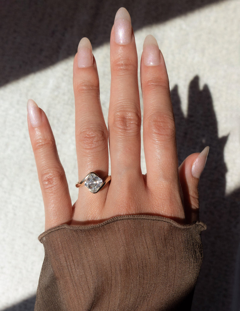 1.0CT-2.0CT Asscher Cut Moissanite Antique Engagement Ring