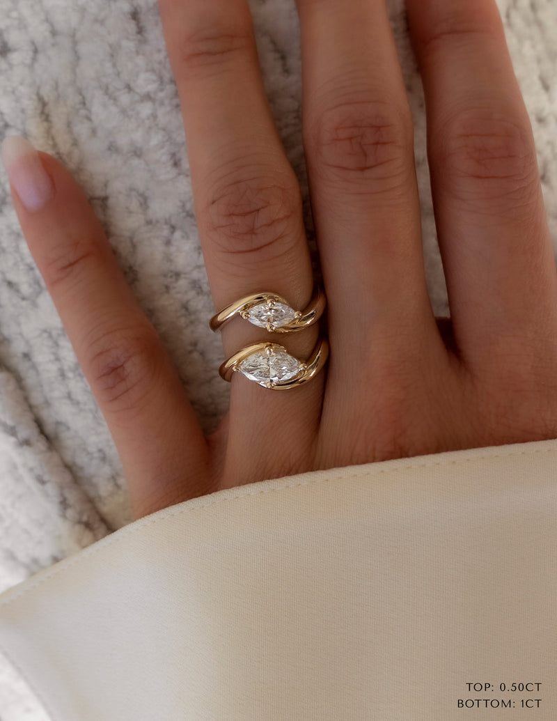 1.0CT-2.0CT Marquise Cut Moissanite Unique Engagement Ring