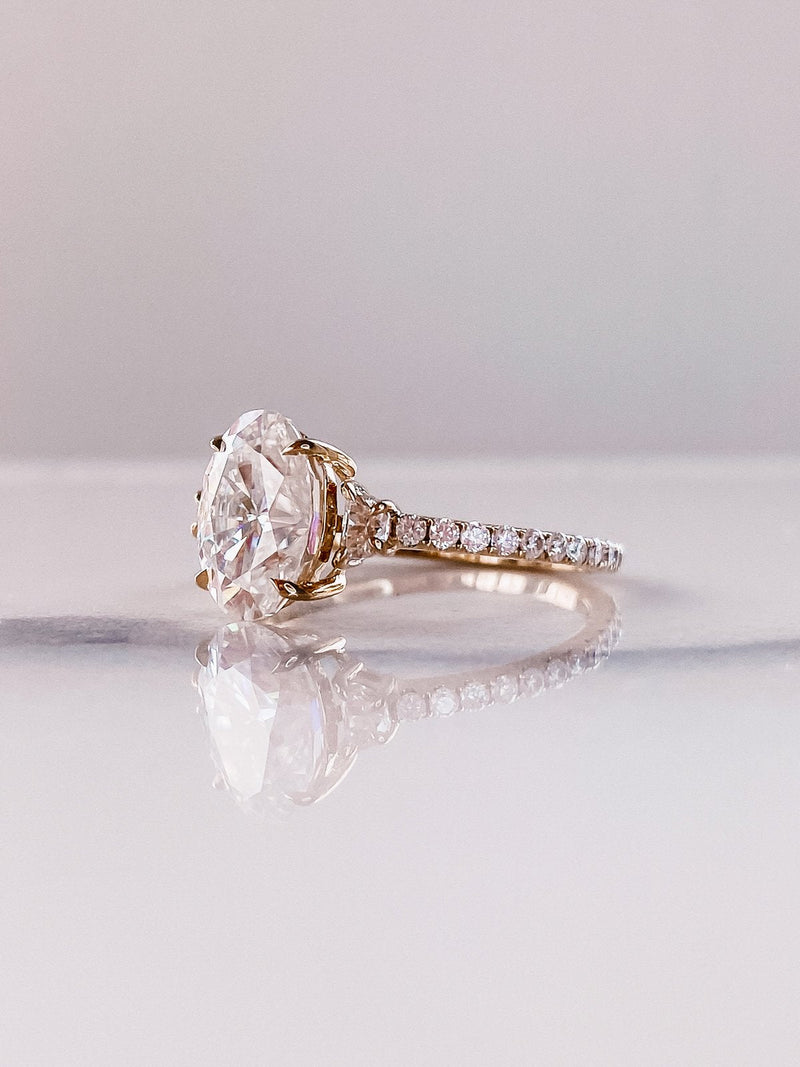 3.0CT Oval Moissanite 3 Stones Pave Setting Engagement Ring
