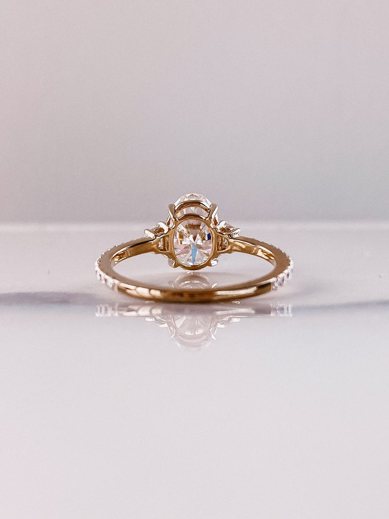 3.0CT Oval Moissanite 3 Stones Pave Setting Engagement Ring