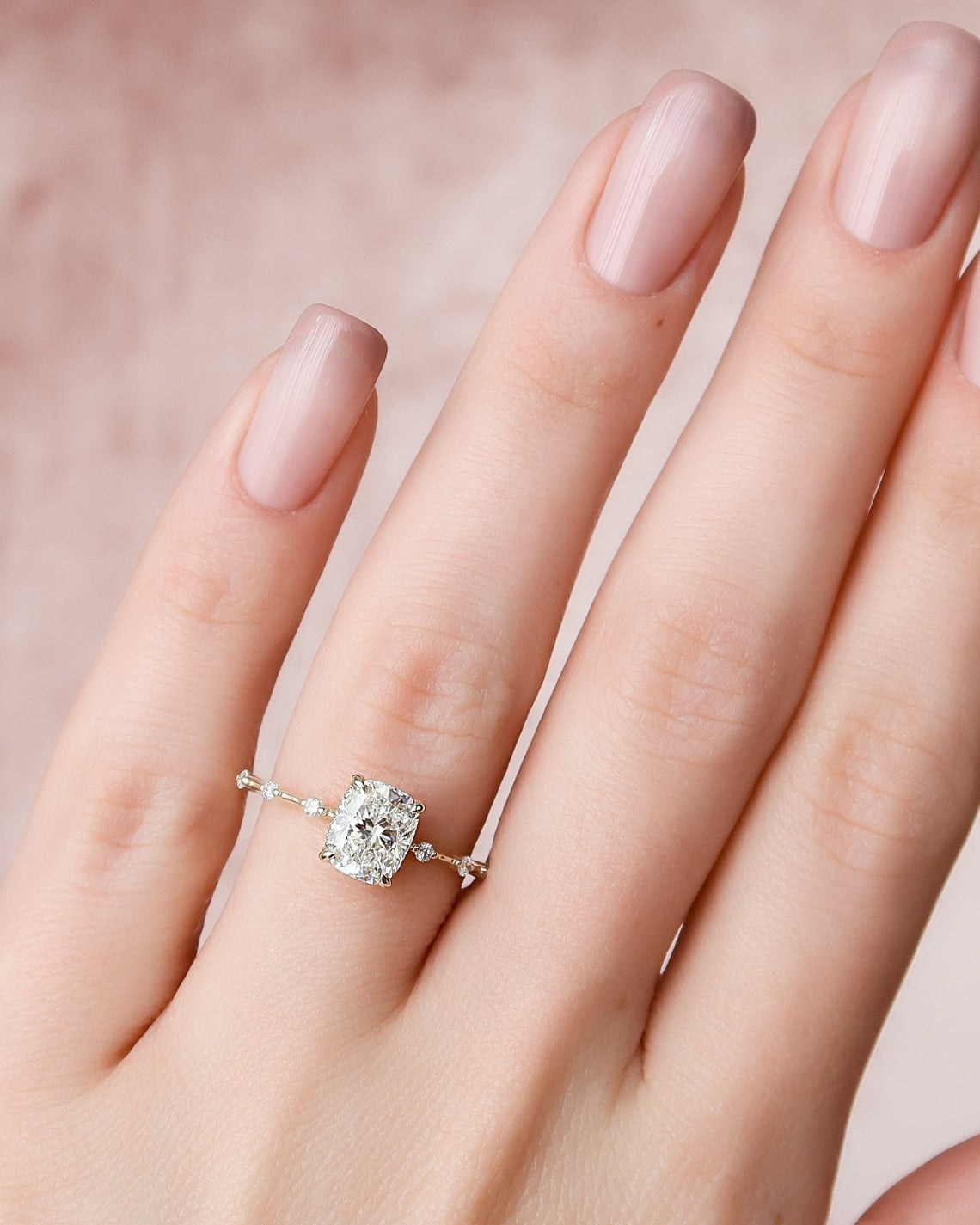 2.0 - 4.0 CT Elongated Cushion Cut CVD Diamond Hidden Halo & Dainty Style Engagement Ring