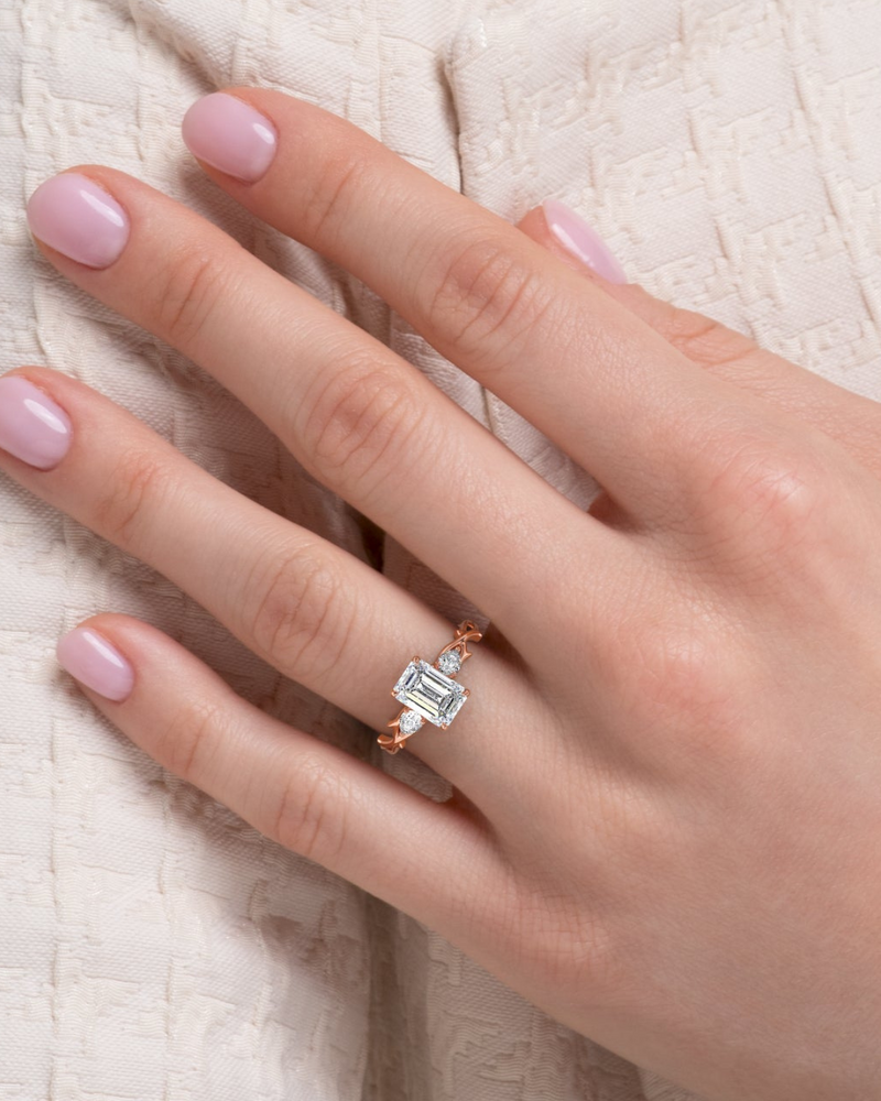 2.0 - 4.0 CT Emerald Cut CVD Diamond Three Stone Style Engagement Ring