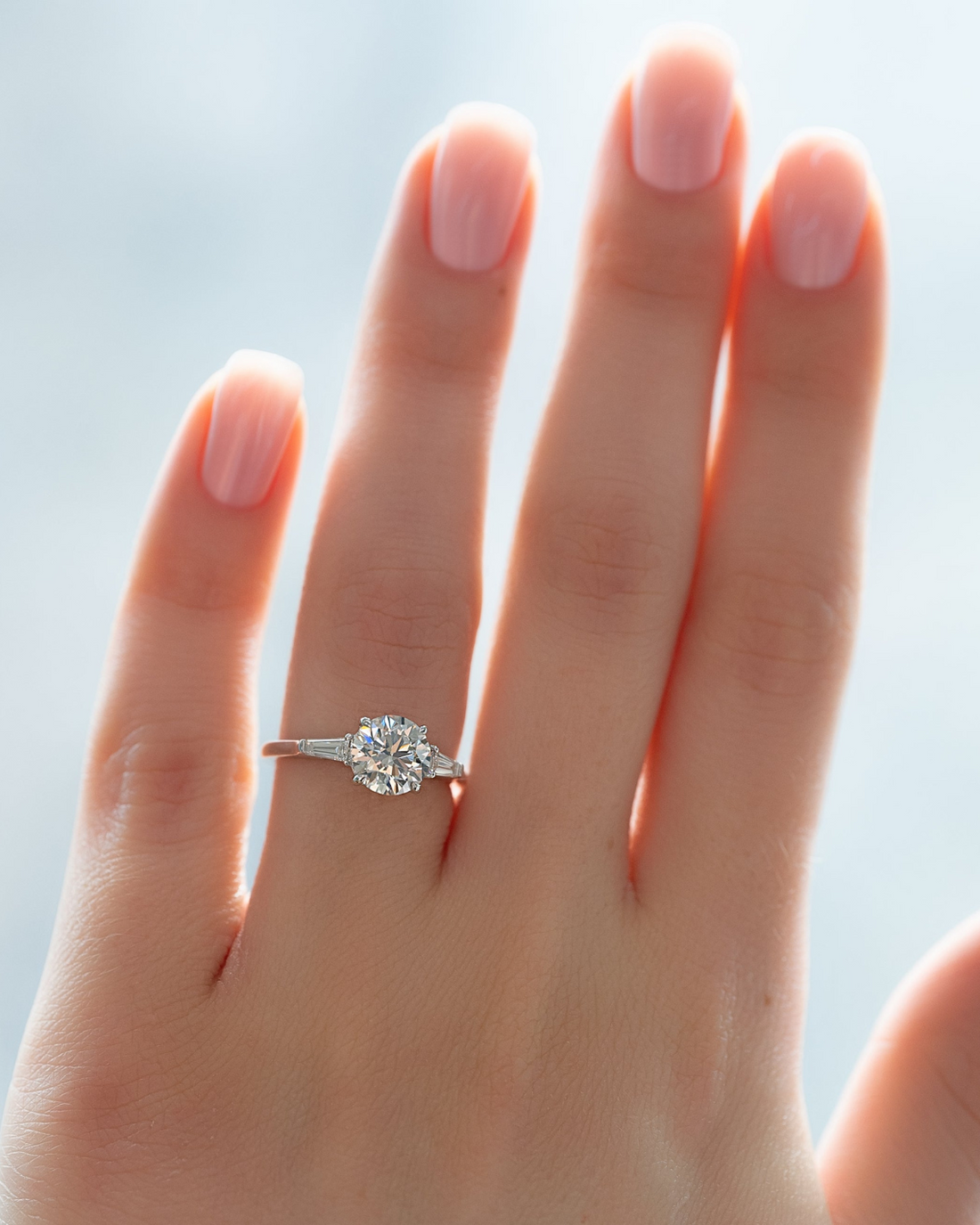 2.0 - 4.0 CT Round Cut CVD Diamond Three Stone Style Engagement Ring