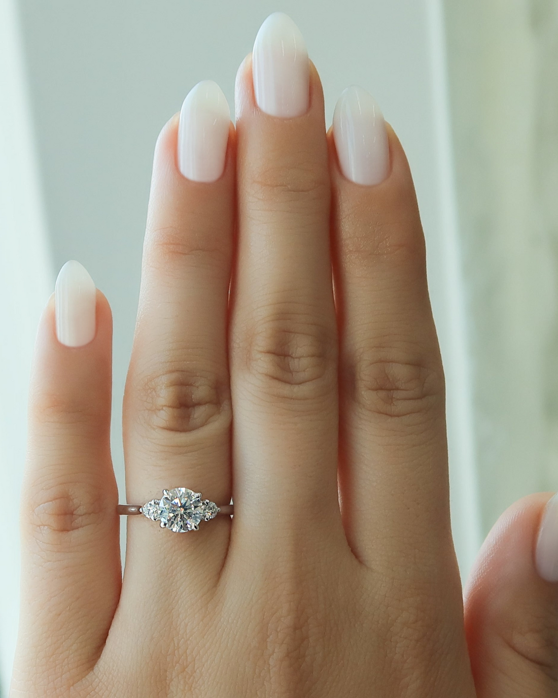 1.0 - 3.0 CT Round Cut CVD Diamond Three Stone Style Engagement Ring